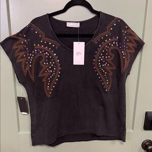 Bluelo Women's Black Short Sleeve Studded Tee